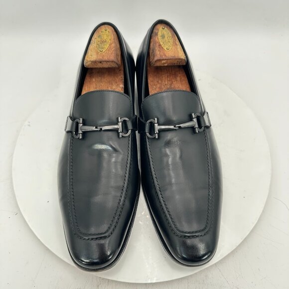 Salvatore Ferragamo Men Size 9D Black Leather Horsebit Pull On Loafer Dress Shoe - Picture 1 of 12